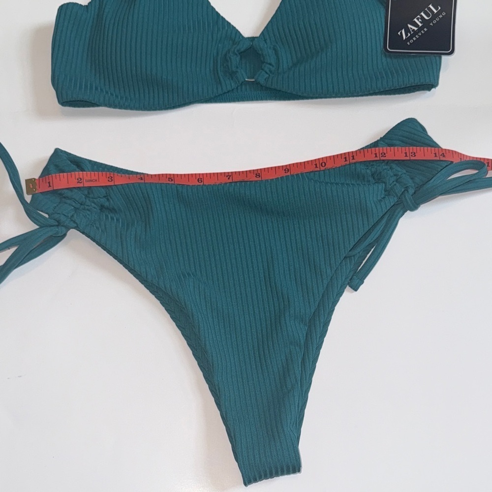 Zaful Ribbed Bikini Size Small US Size 4 Dark Teal - Picture 2 of 15